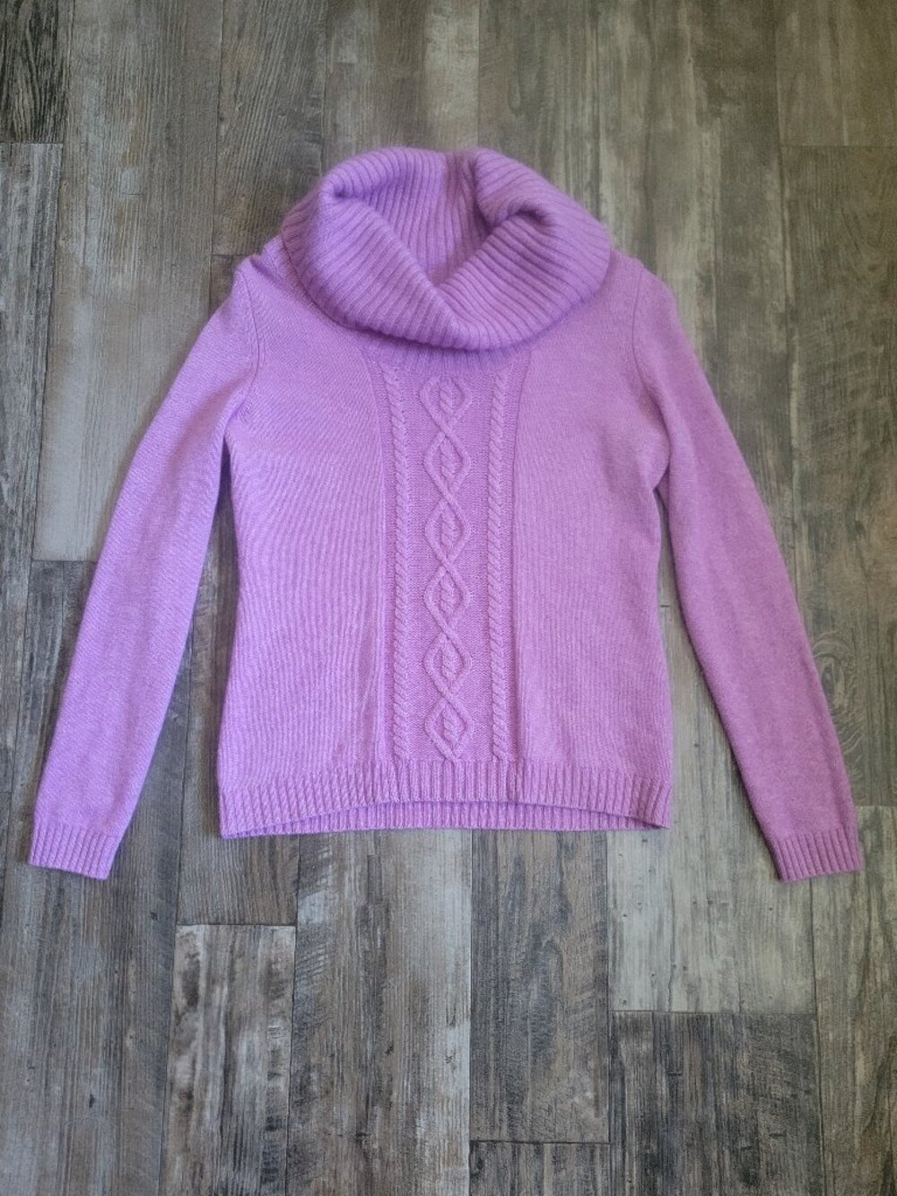 Lord & Taylor Lilac Cashmere Wool Cable Knit Cowl Neck Sweater